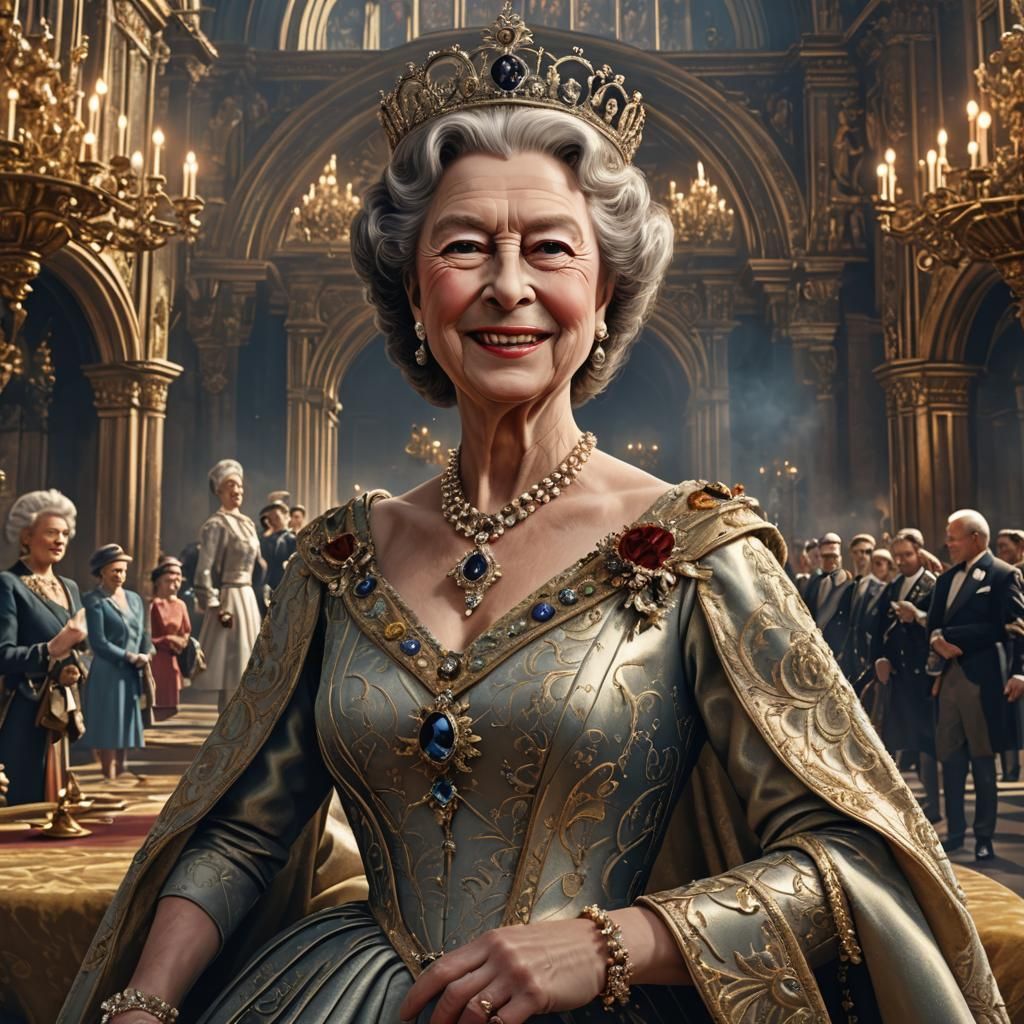 Elegant Portrait of Queen Elizabeth II: Detailed Matte Paint...