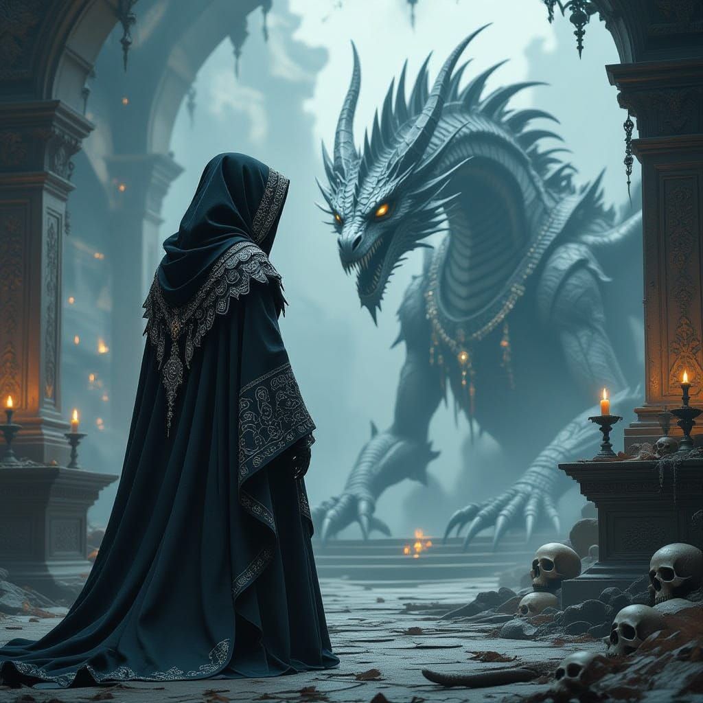 Gothic Dragon Cult Priestess in Dark Fantasy Art