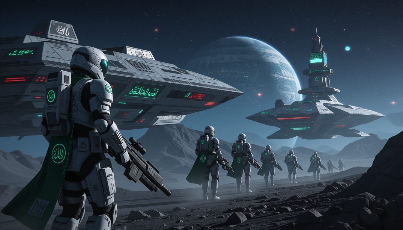 Futuristic Muslim Space Marines on Asteroid Mission