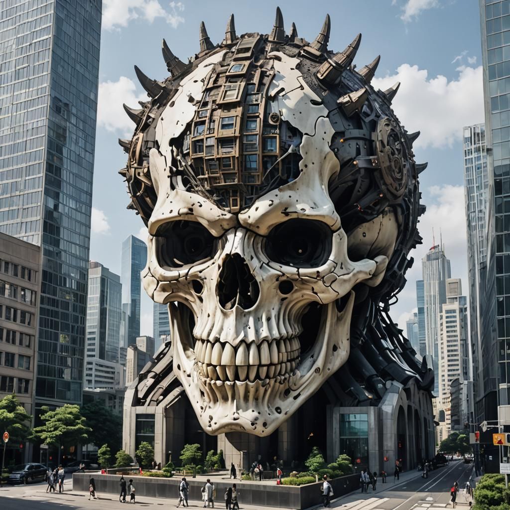 Kaiju Skull Integrated into Skyscraper Architecture