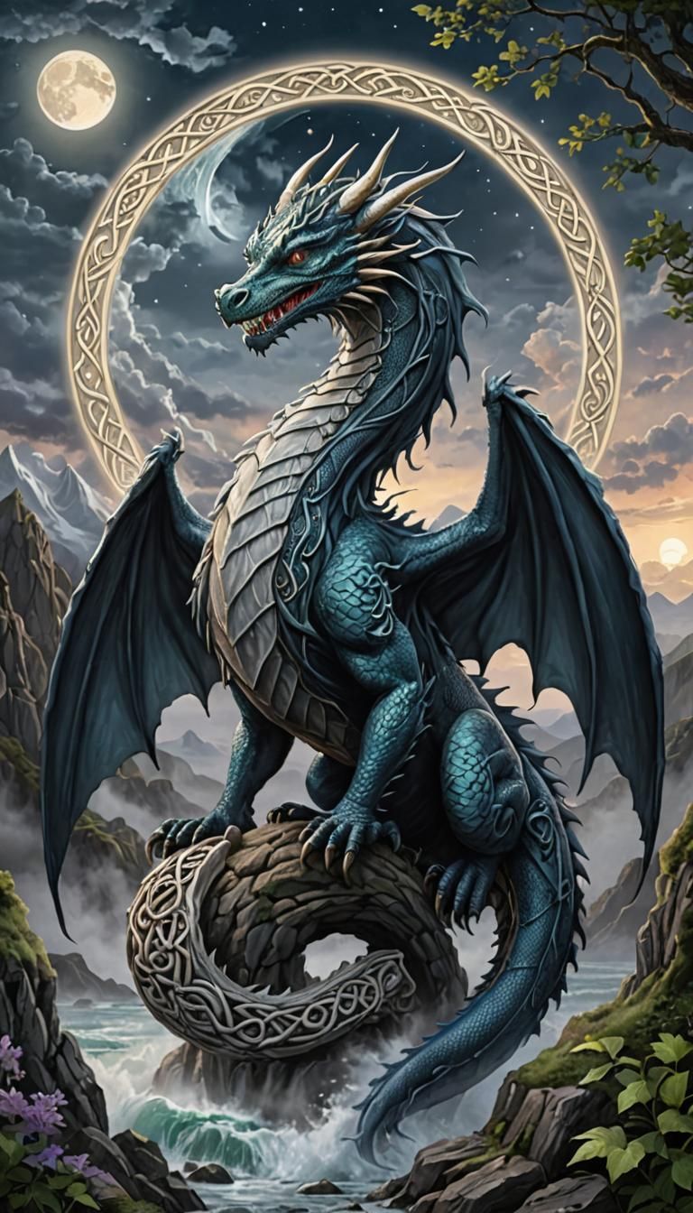 Celtic Dragon Soaring from Morning to Moonlight