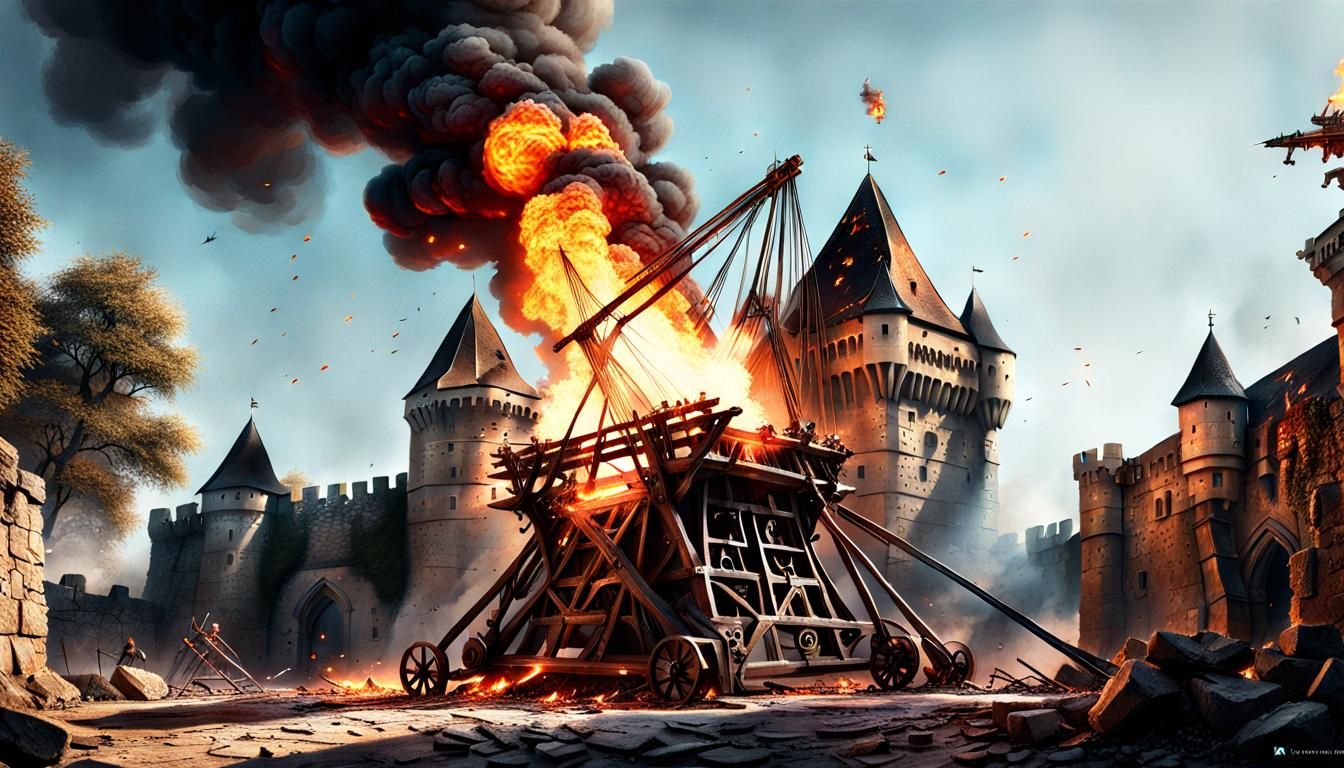 Medieval Siege: Catapults Launch Flaming Rocks