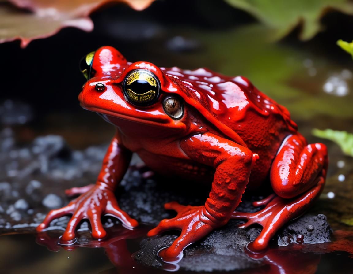 Glistening Red Horned Demon Frog in Lava
