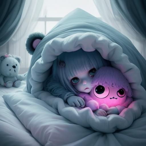 Kawaii Horror Monster Peek in Pastel Goth Style
