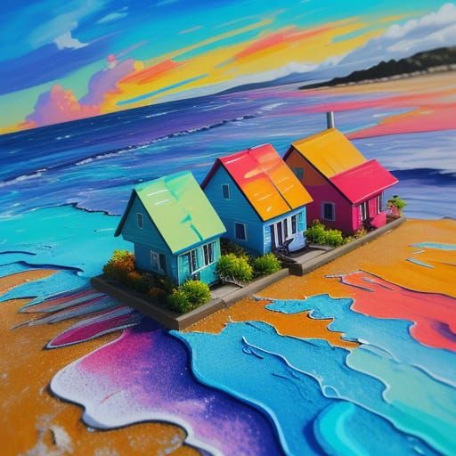 Surreal Sunset Street Art of a Tiny House by the Sea
