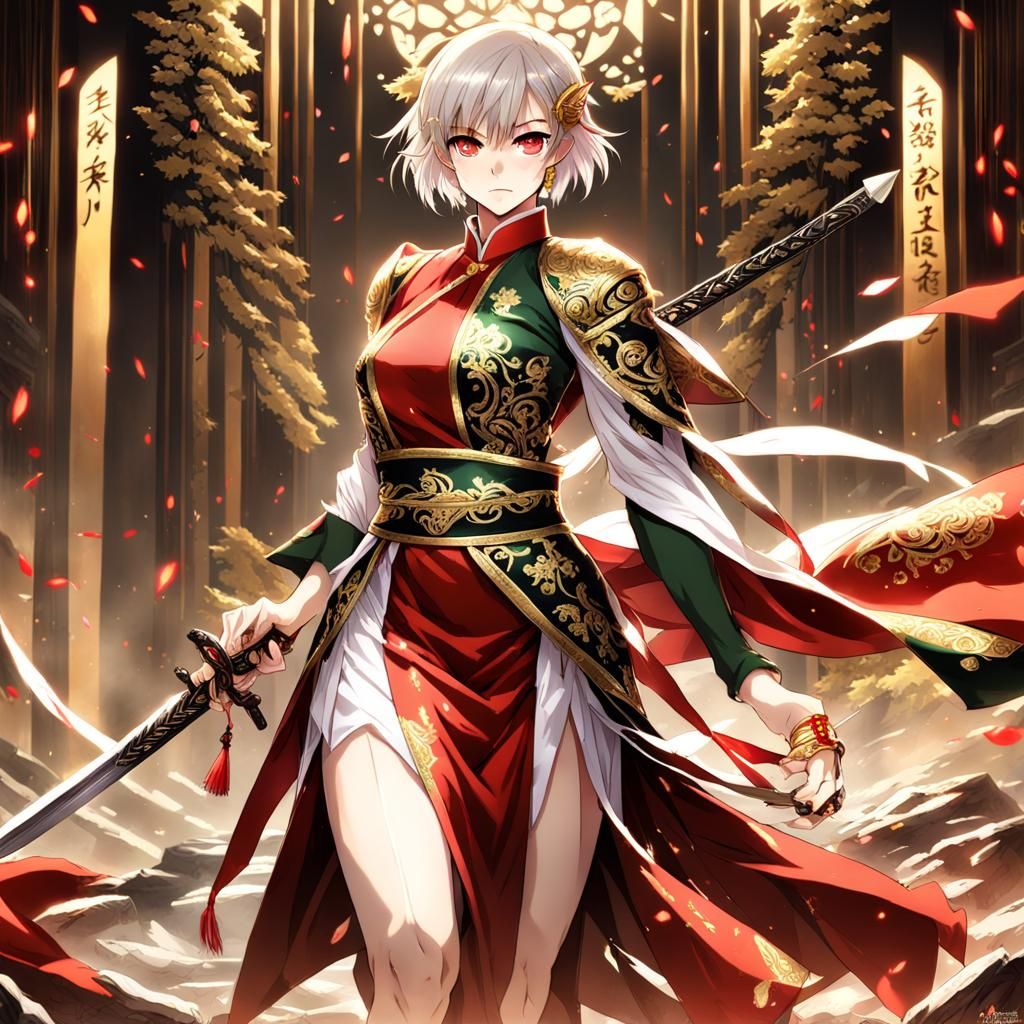 Elf Warrior Woman with Sword in Anime Style