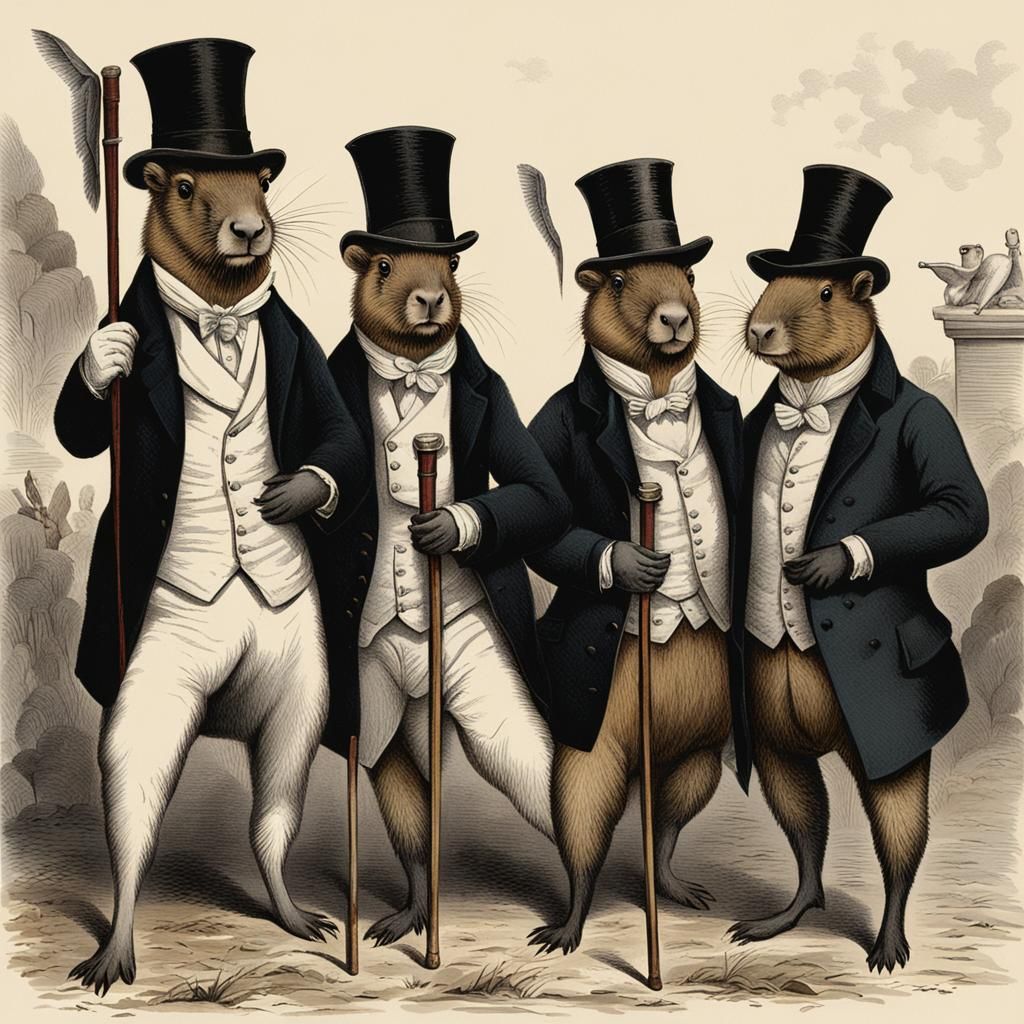 Capybaras in 1800s Attire on the Town