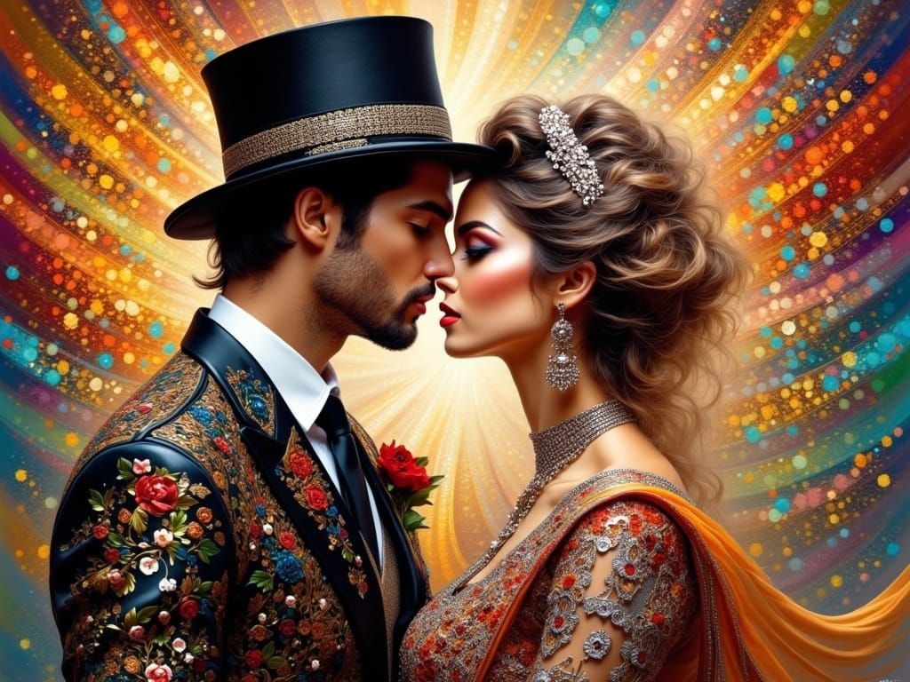 Couple in Elegance Under a Radiant Sun