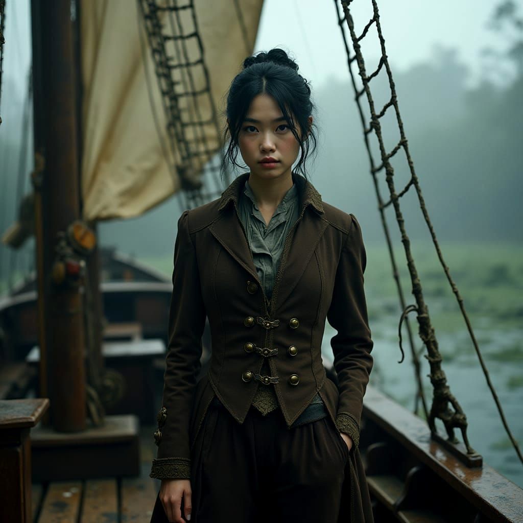 Ethereal River Goddess Amidst Victorian-Era Shipwreck