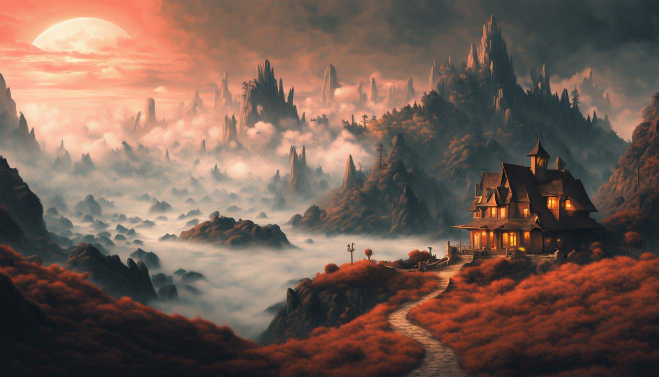 Whimsical Retro Nightmare Landscape Art