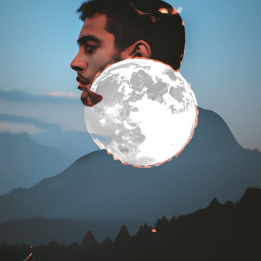 Triple Exposure: Man, Mountains, and Moon
