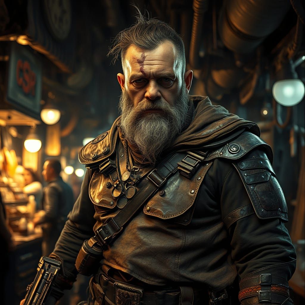 Cyberpunk Mercenary Guards Post-Apocalyptic Bazaar