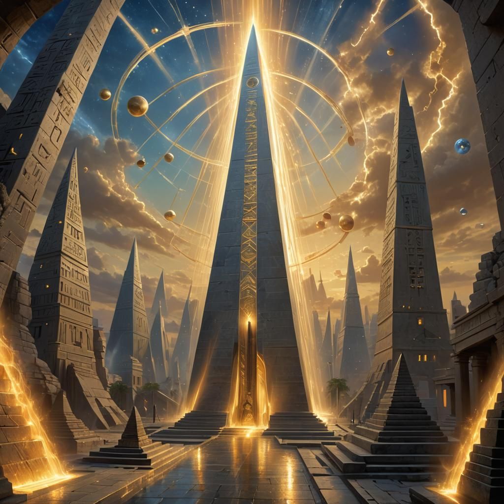 Gilded Obelisk Gateway Radiating Light in Solarpunk Dreamsca...