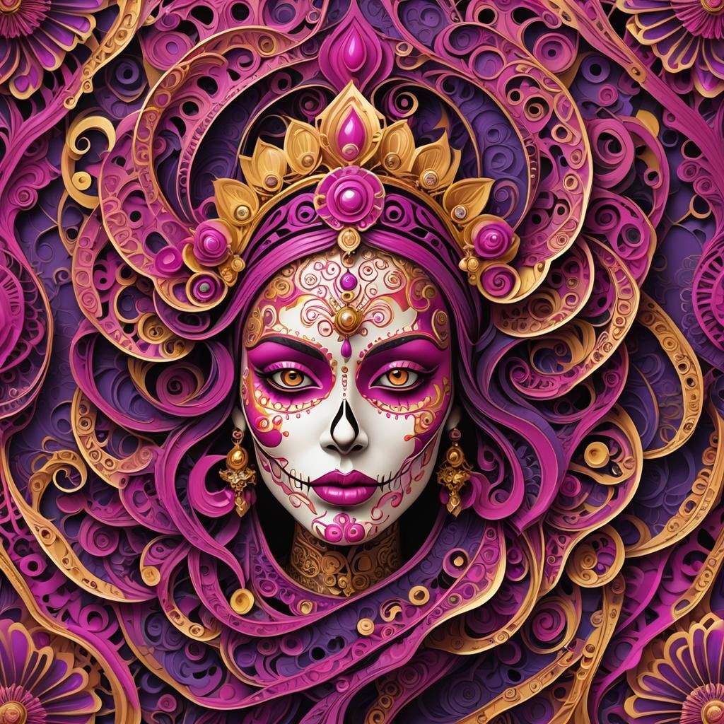 Fuchsia Catrina Carabela: Abstract Vector Fractal Illustrati...