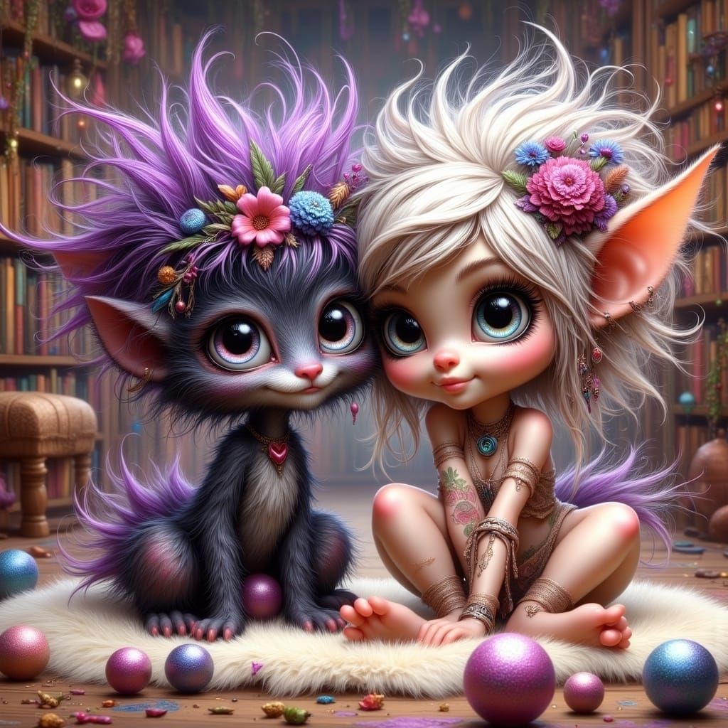 Whimsical Punky Pixies Playtime Scene in Hyperrealistic Styl...