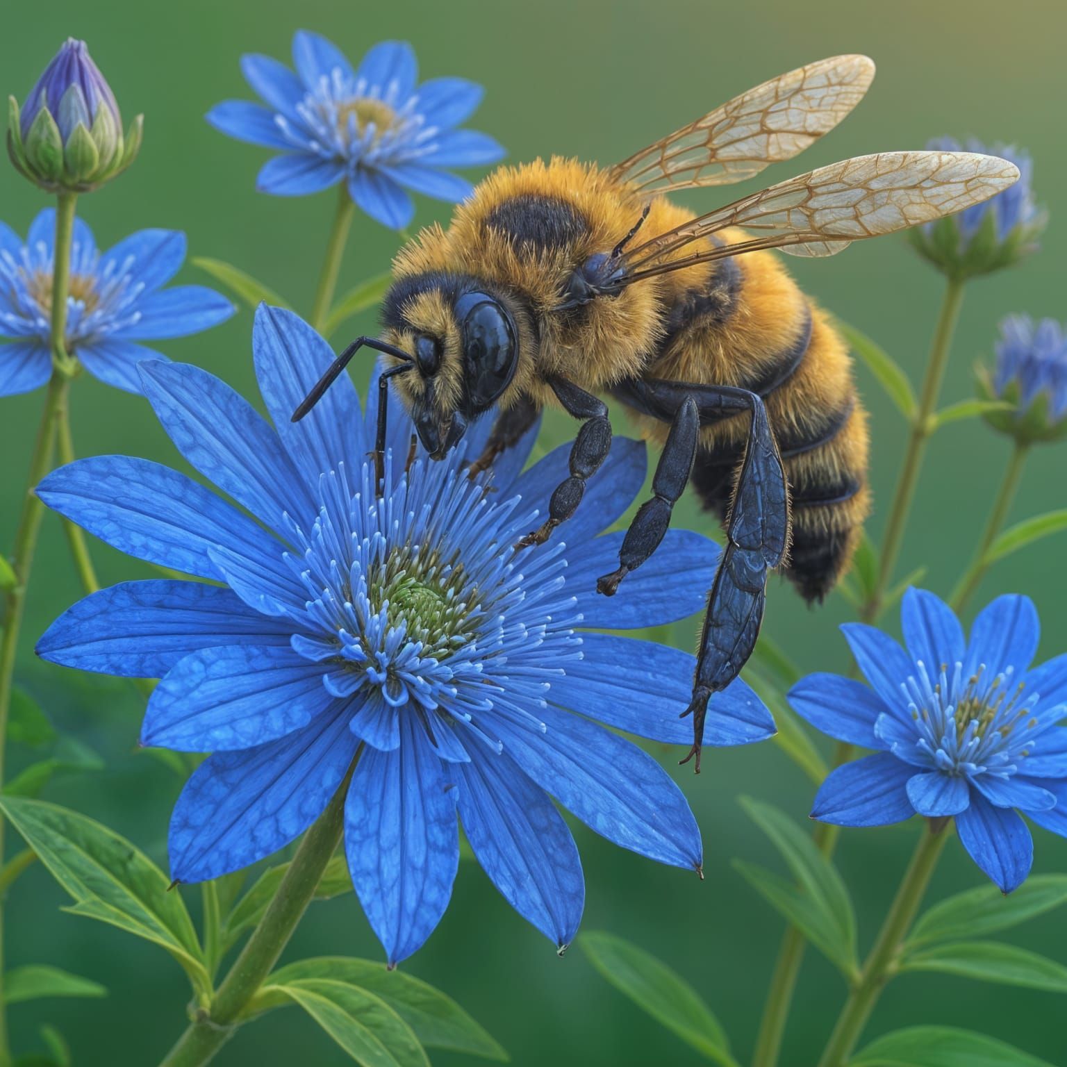 Resting Honey Bee on Blue Sapphire Flower