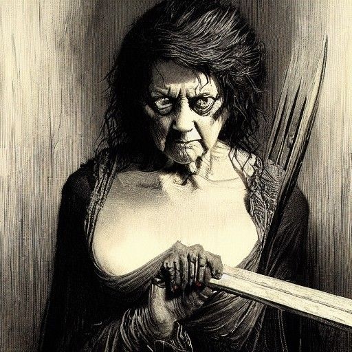 Sinister Granny with Bat in Horror Style