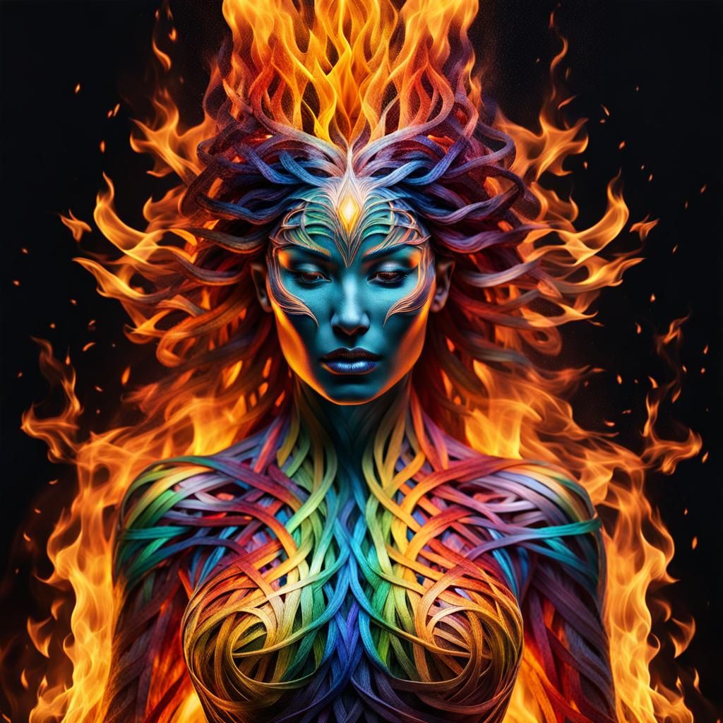 Rainbow Fire Goddess Emerges From Flames