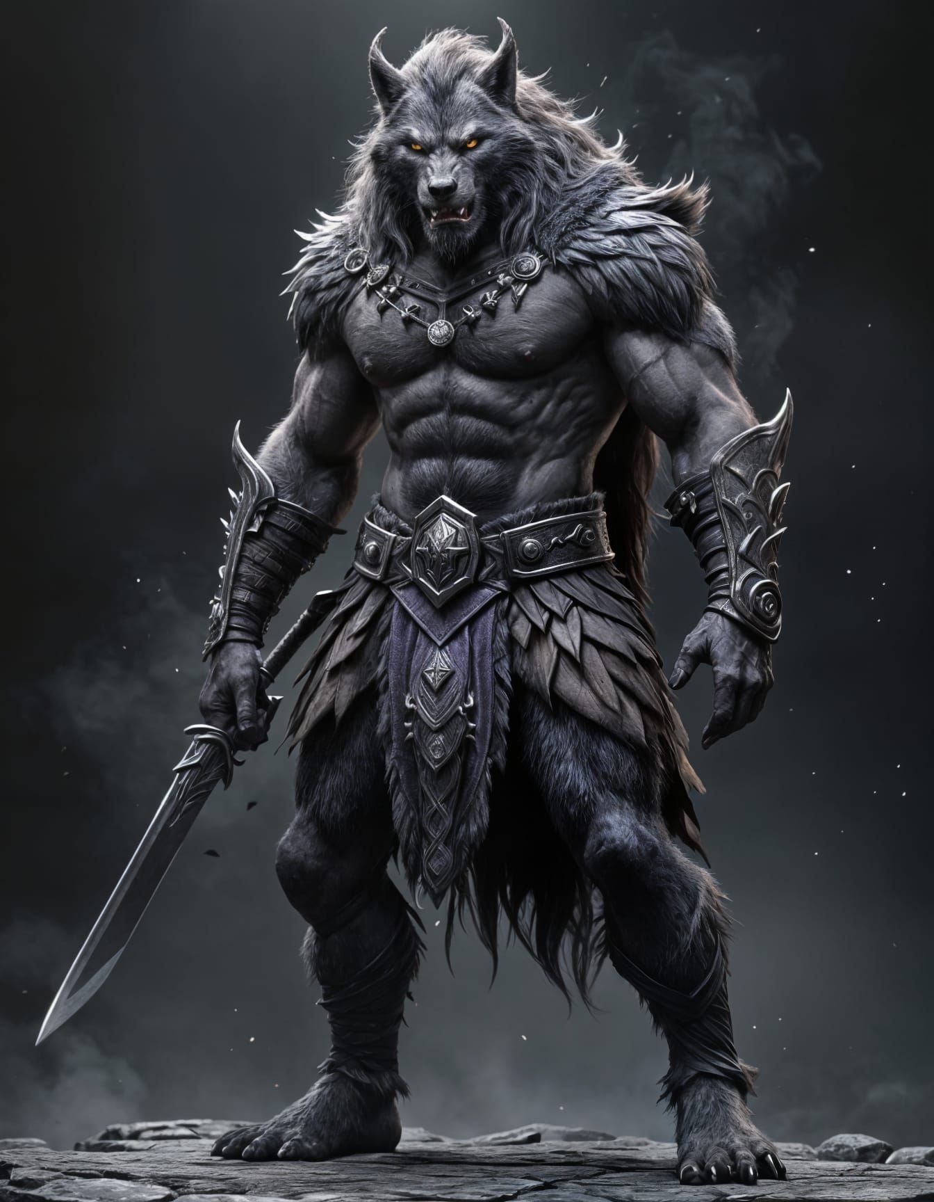 Hyperrealistic Werewolf Warrior in Fantasy Art Style