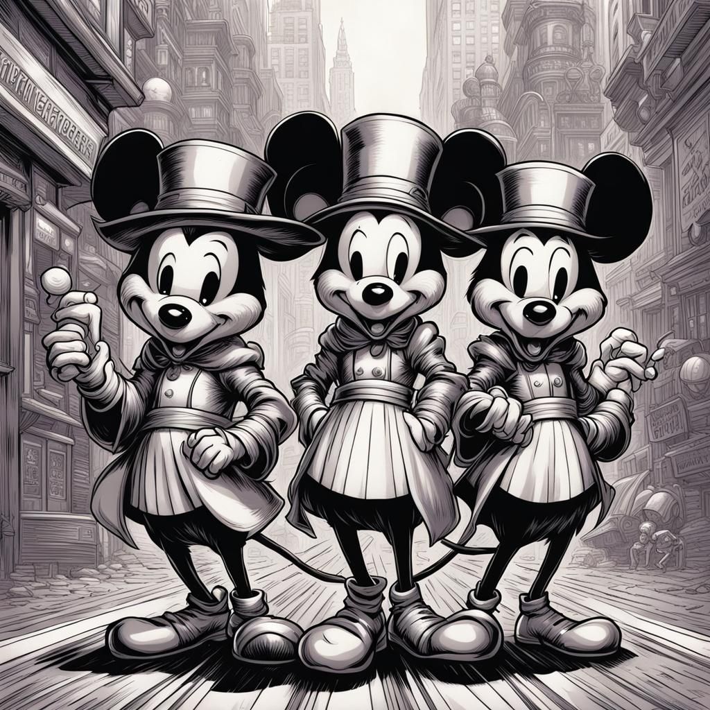 Three Mouseketeers in Comic Book Art Style