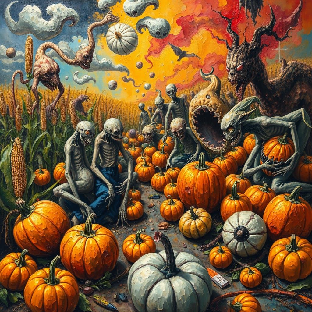Surreal Harvest Festival in Chaotic Expressionist Style
