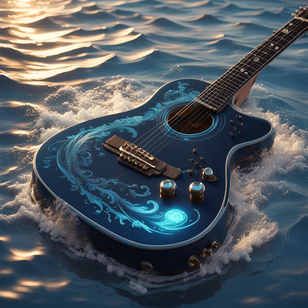 Ocean Guitar in Detailed 3D Rendering