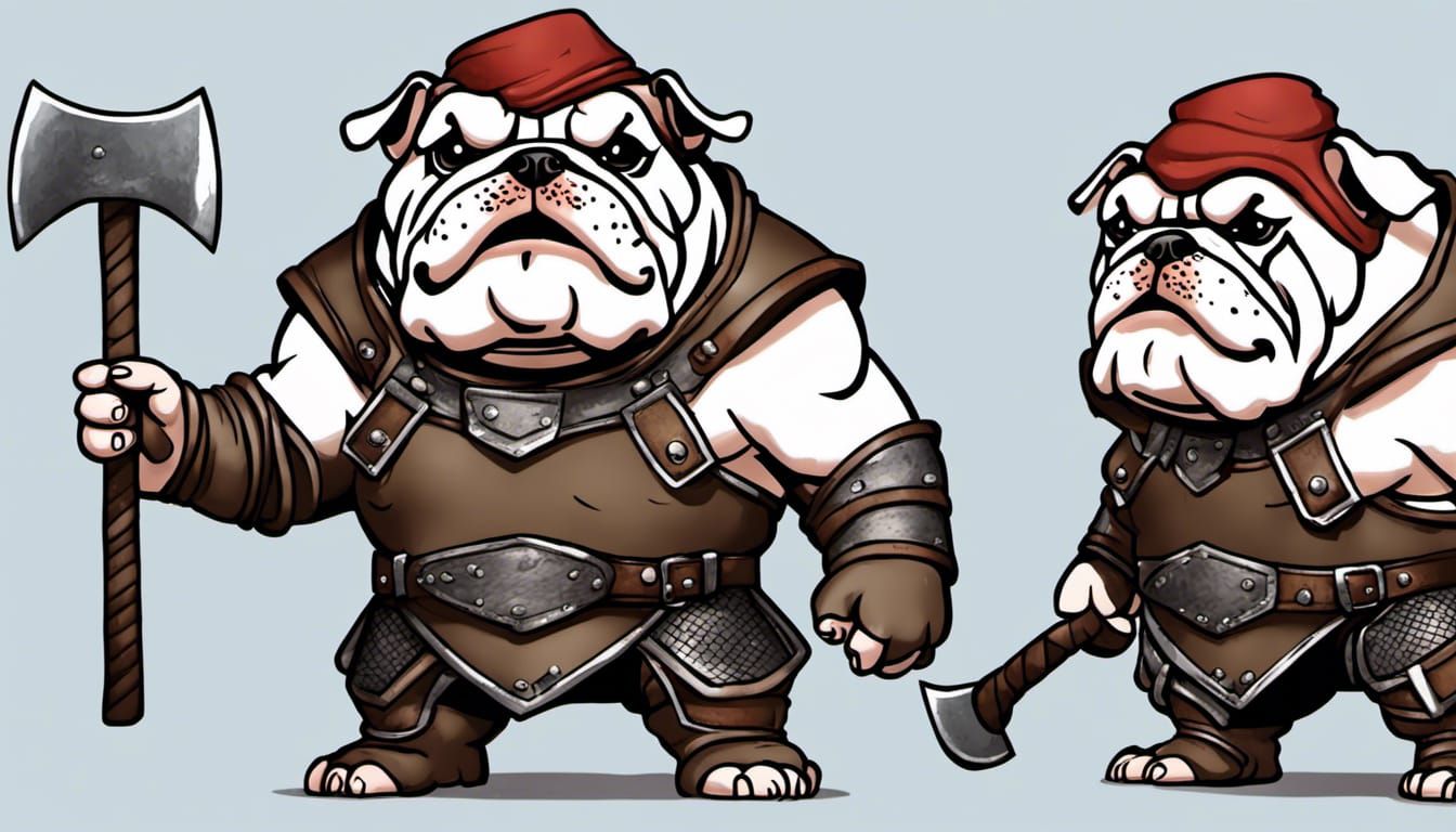 Chibi Bulldog Man with Axe and Leather Armor