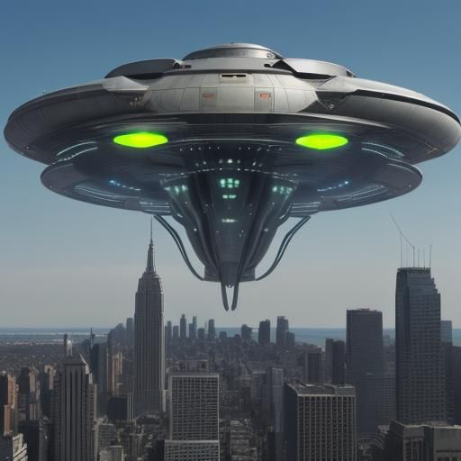 Alien Invasion of Earth City: Sci-Fi Concept