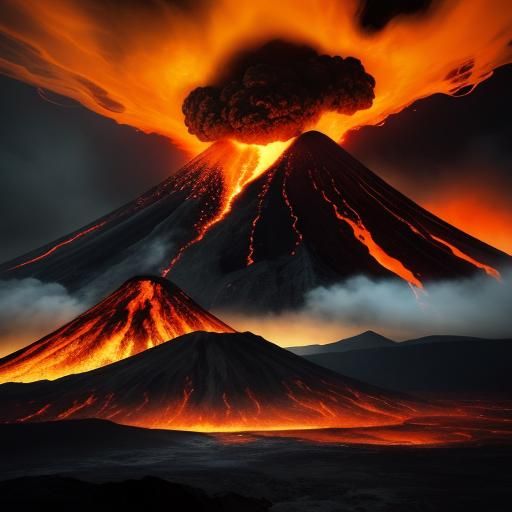 Apocalyptic Volcano Eruption: A Dramatic Landscape Painting
