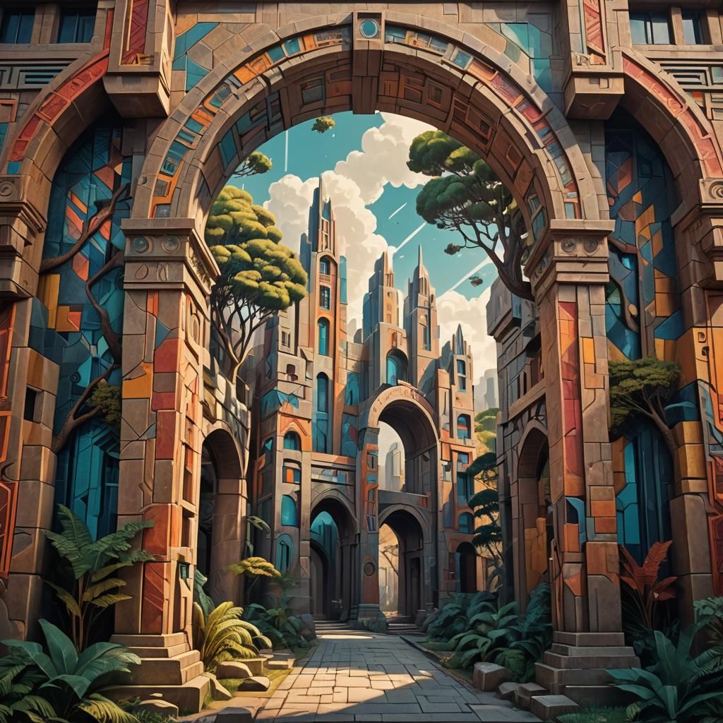 Geometric High Fantasy World in Cubist Style