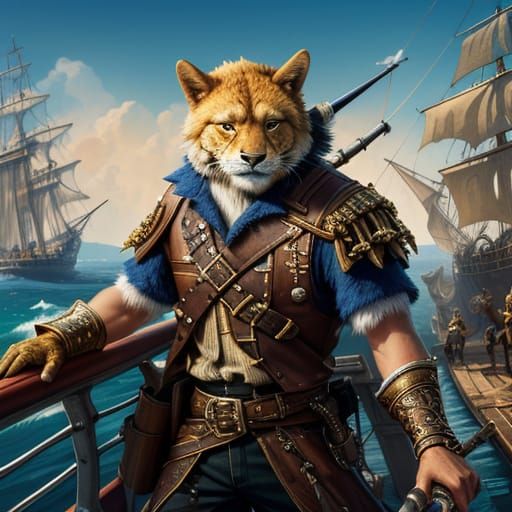 Animal Pirate on Ship: Hyperrealistic Concept Art