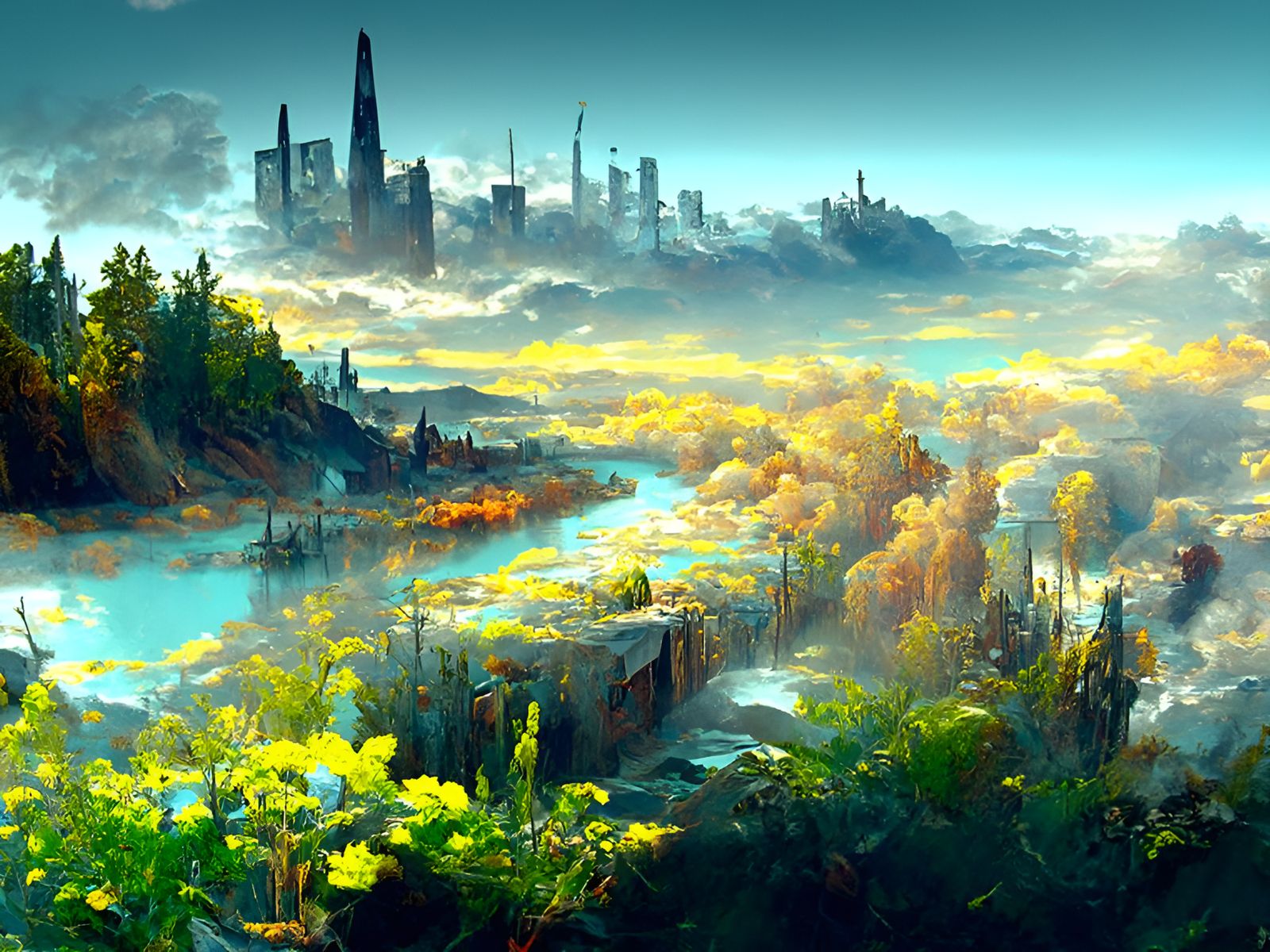 Post-Apocalyptic Cityscape Painting in Hyperrealism Style