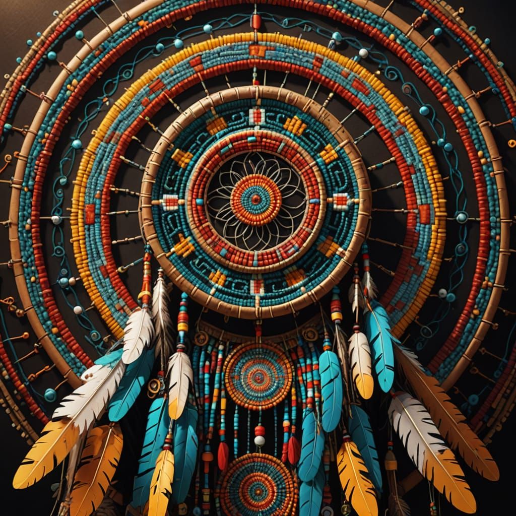 Kachina Dancer Walks Through Beaded Dreamcatcher Portal