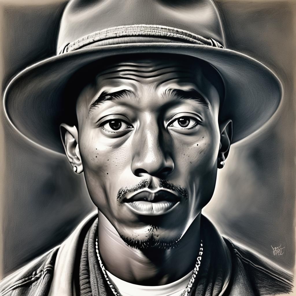 Hyperdetailed Charcoal Portrait of Pharrell Williams