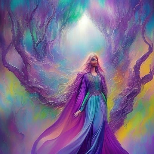 Surreal Woman in Ethereal Forest, Painterly Style
