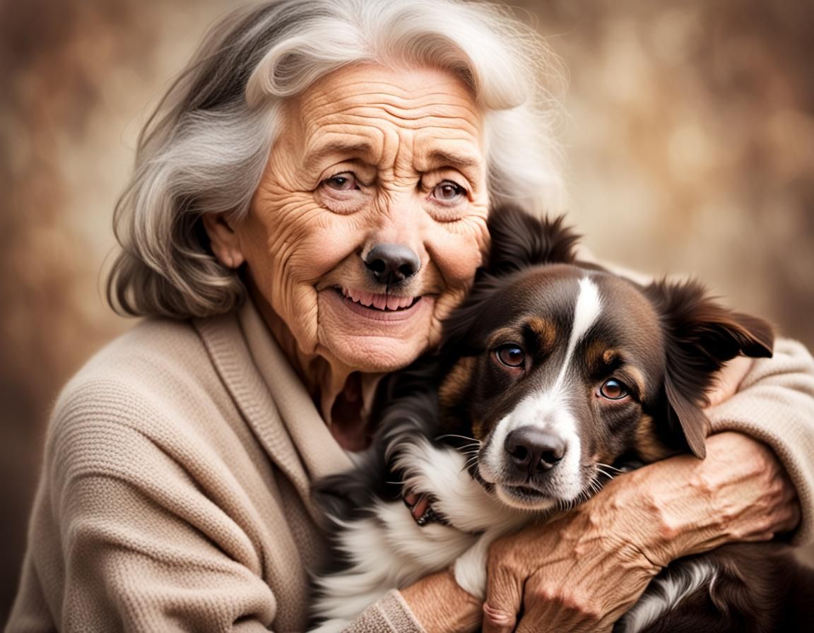 Loving Portrait of Woman and Collie Dog