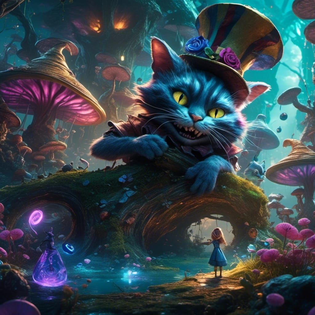 Dark Alice in Wonderland with Cheshire Cat Grin