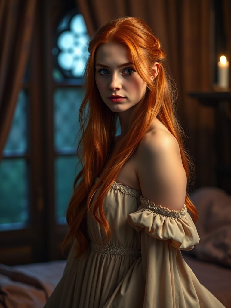 Medieval Princess in Moonlit Nightgown