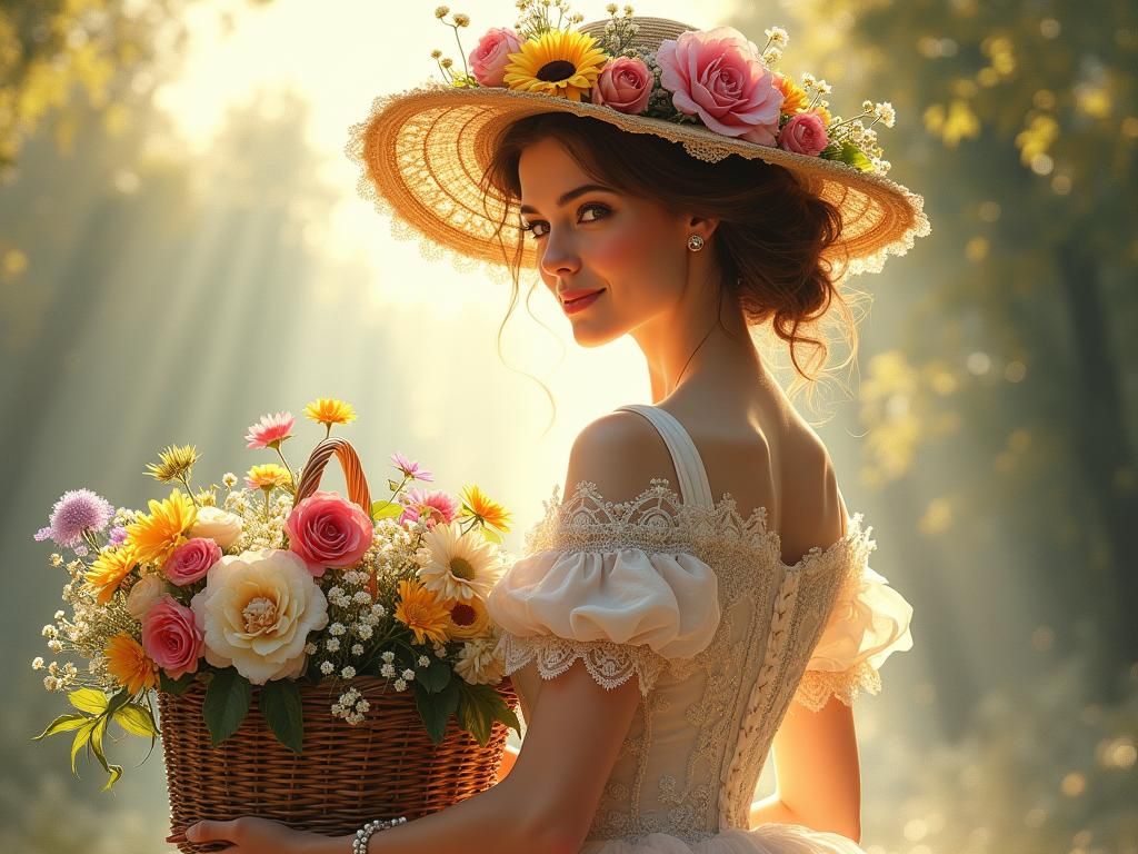 Victorian Lady Adorned with Exotic Flowers