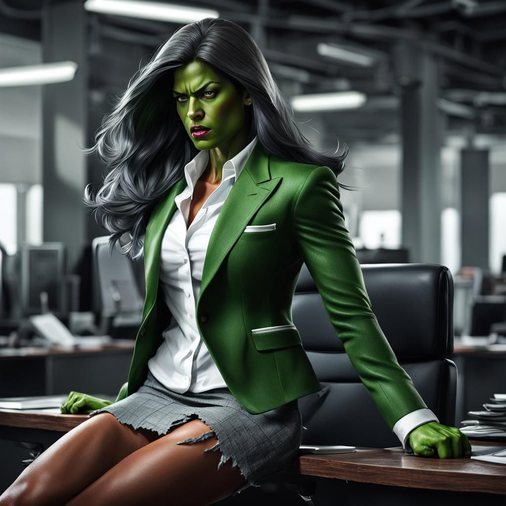 She-Hulk at the Office with Ripped Clothing