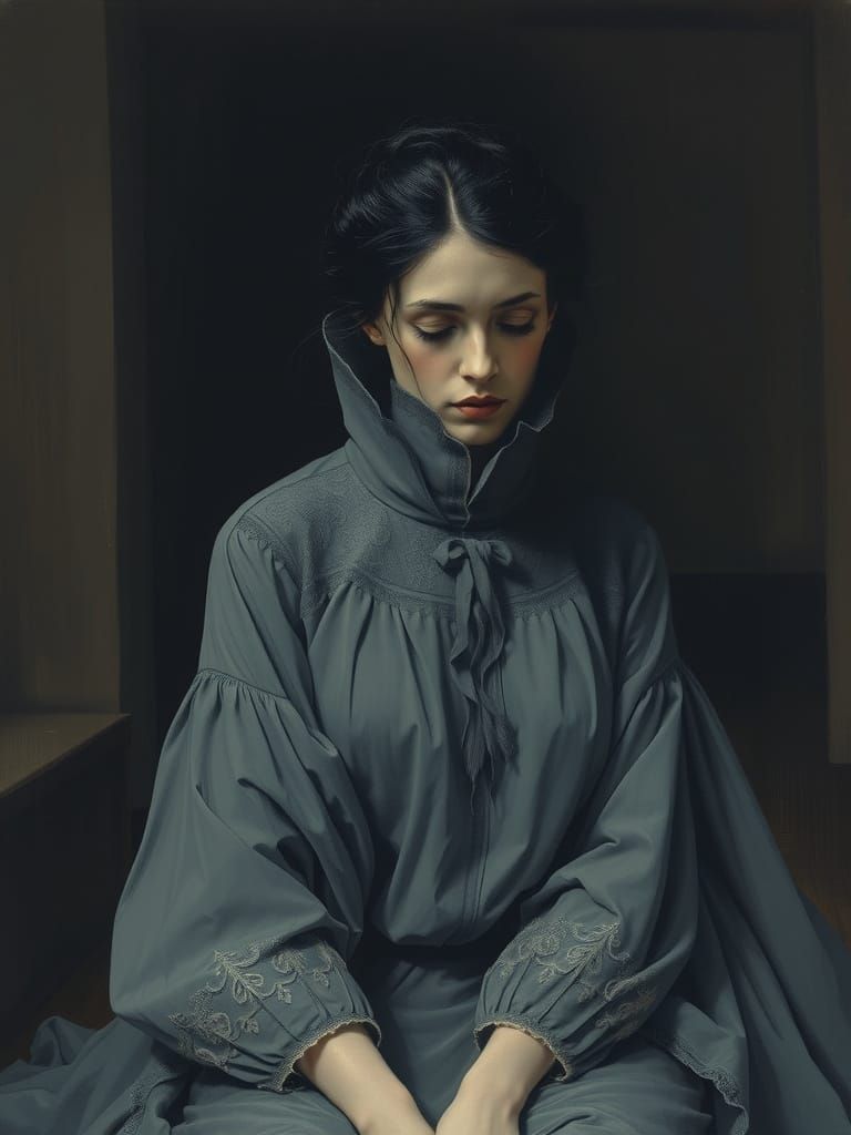 A Contemplative Woman in a Haunting, Monochromatic Landscape