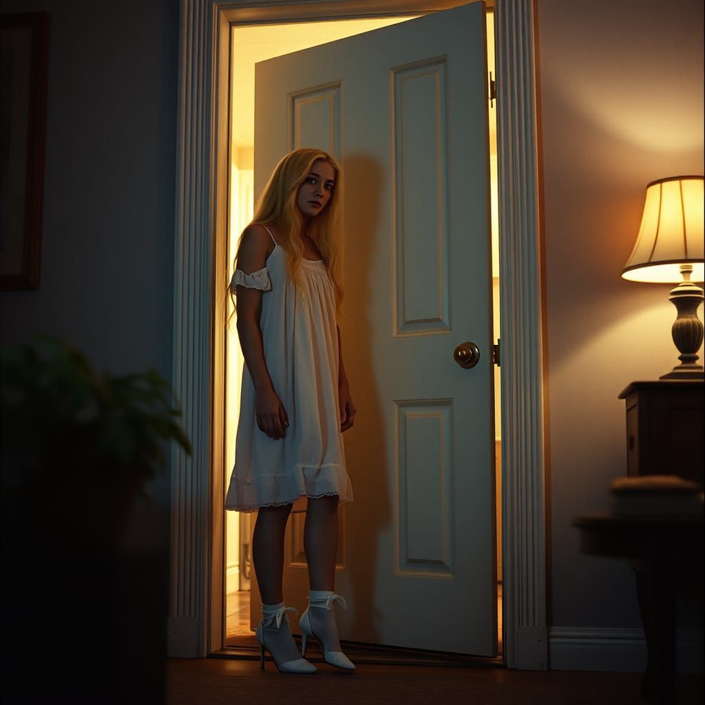 Man in Babydoll Nightgown and Heels Answering Door