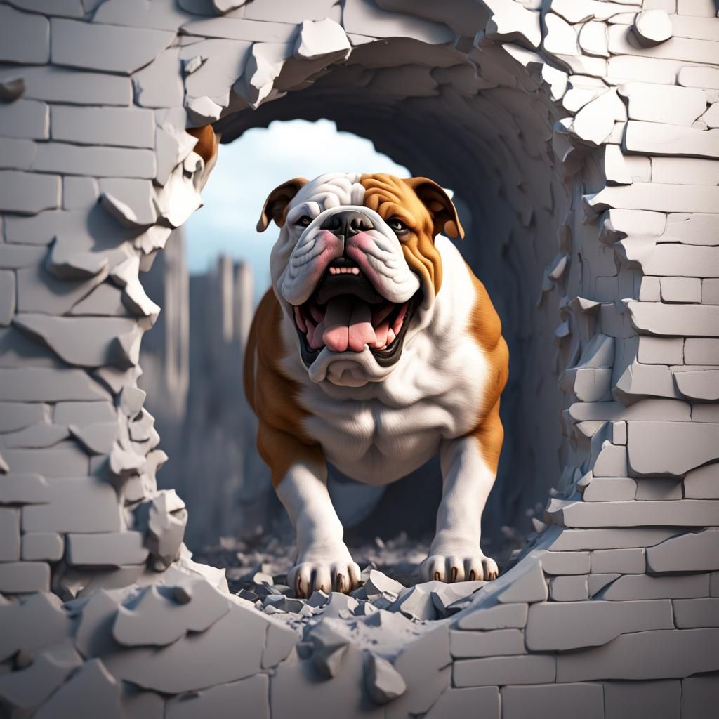 Bulldog Breaks Through Wall: 3D Matte Painting