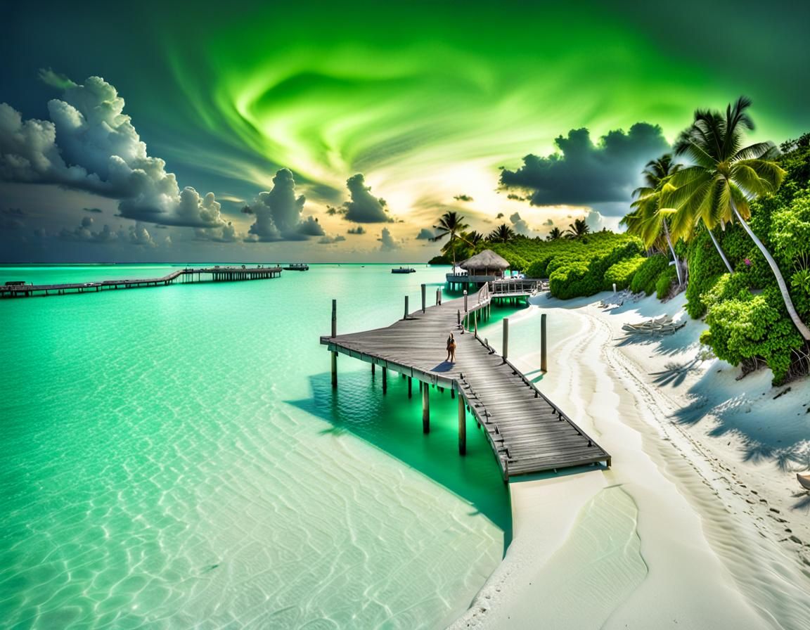 Maldives Beaches with Electroluminescent Water in HDR