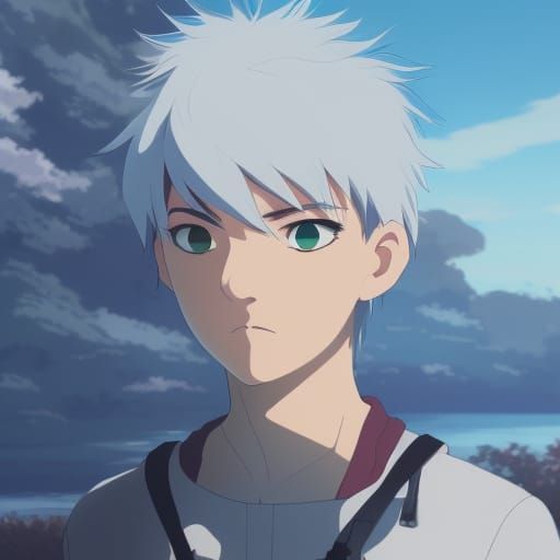 Anime Boy with White Hair and Blue Eyes