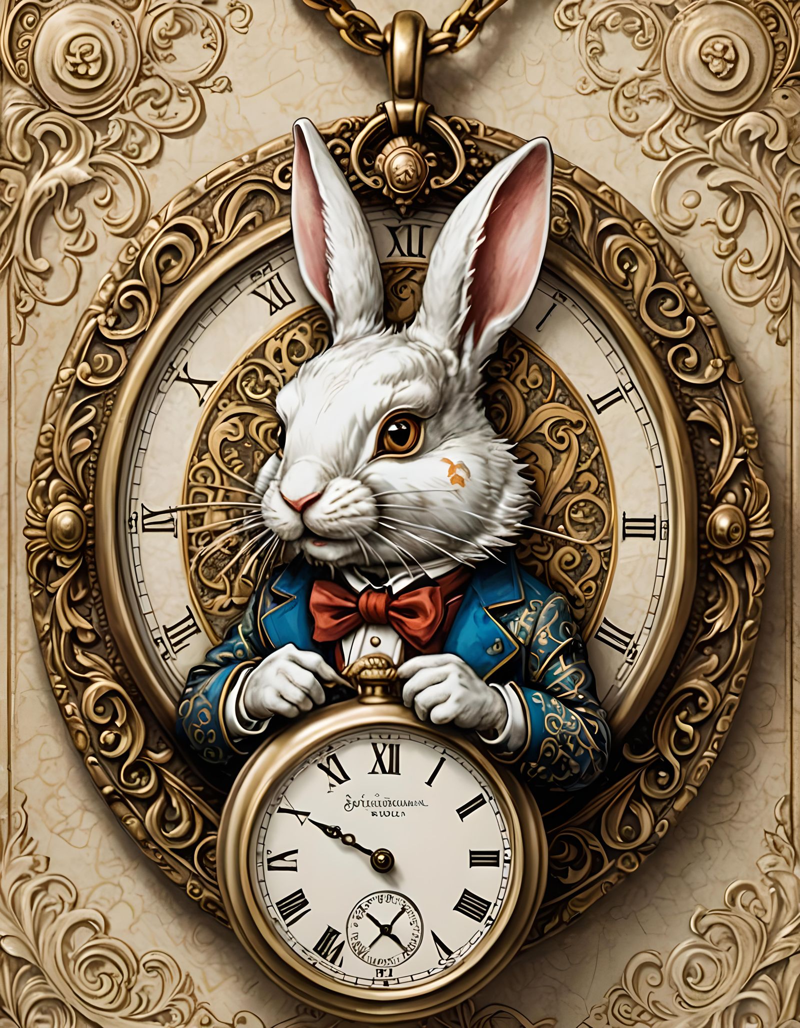 Anxious White Rabbit with Pocket Watch Illustration