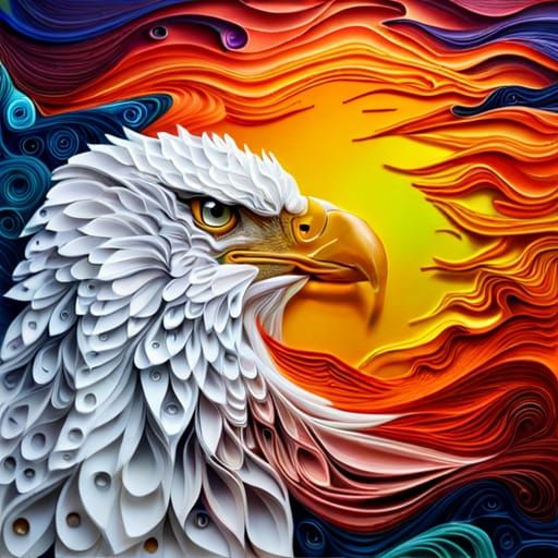 Paper Quilled Eagle in Surreal Landscape Style