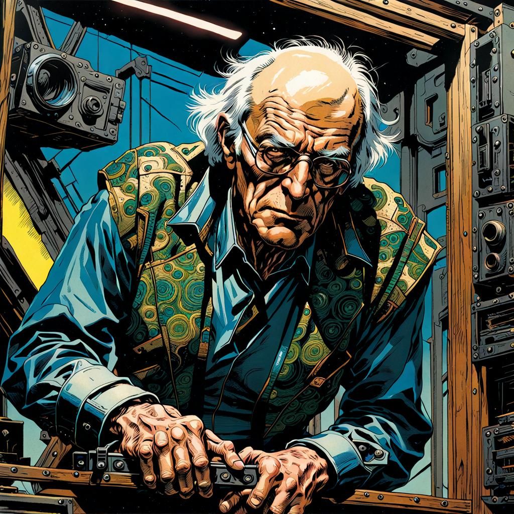 Dystopian Elder Portrait in Cassette Futurism Style