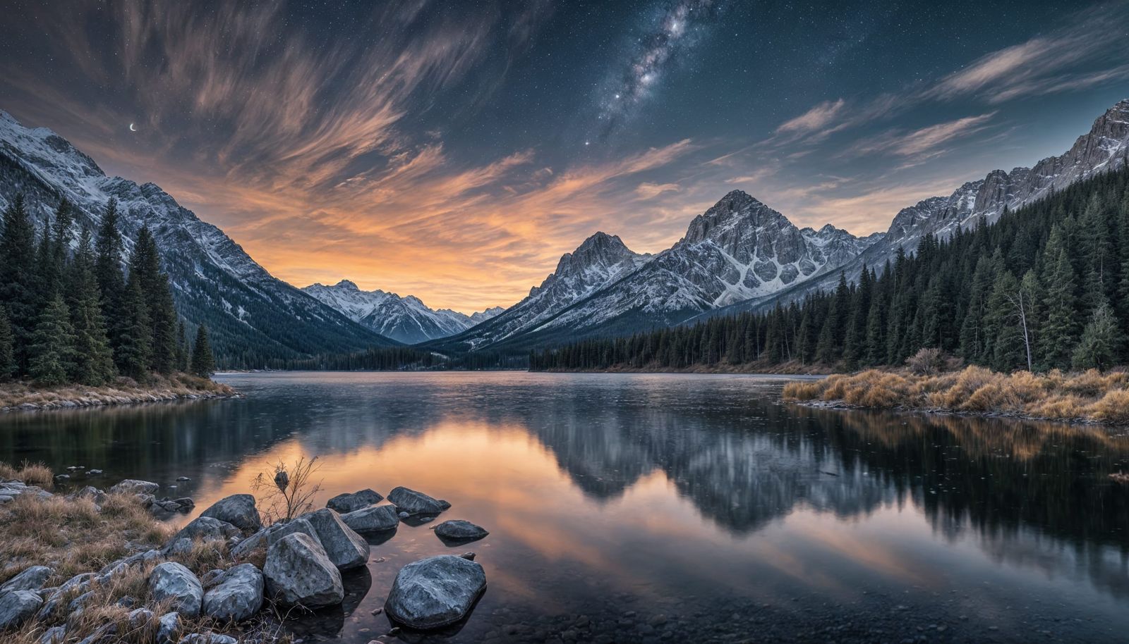 Moonlit Starry Night Landscape Photography