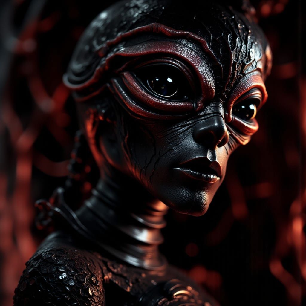 Eerie Alien with Elongated Features and Reflective Eyes